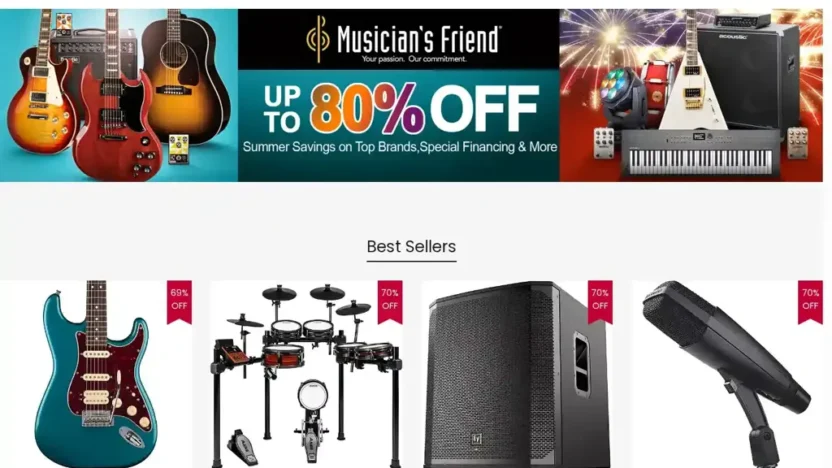 Screenshot of Non-Delivery scam website "Musiciansfriendvipdeals.com"
