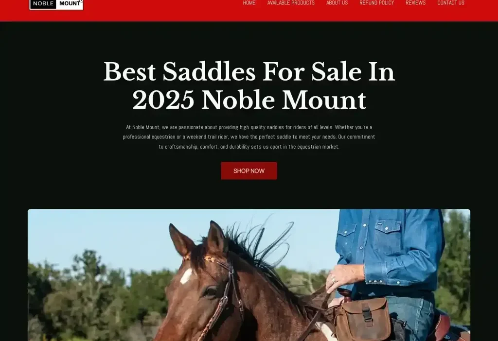 Screenshot of Non-Delivery scam website "Noblemountsaddles.com"