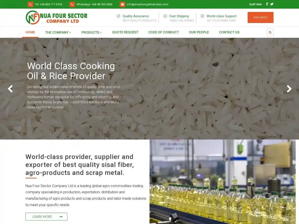 Screenshot of Non-Delivery scam website "Nua Four Sector Company Ltd | Innovative Multi-Sector Solutions"