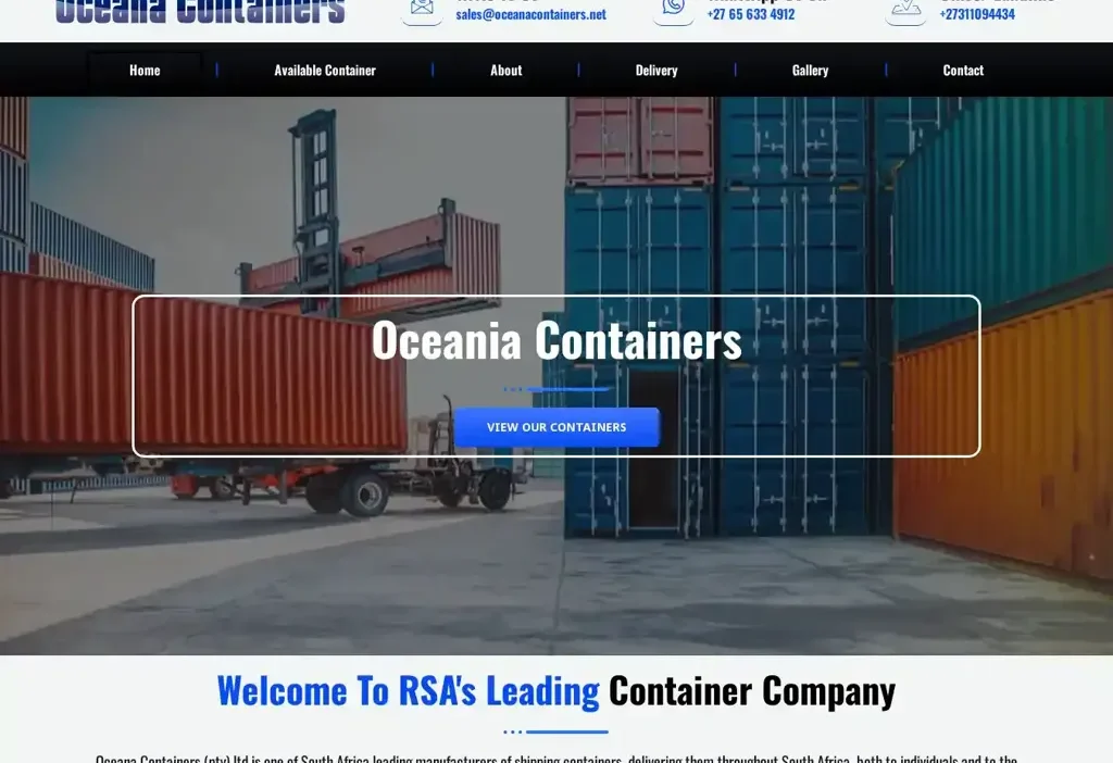 Screenshot of Non-Delivery scam website "Oceanacontainers.net"