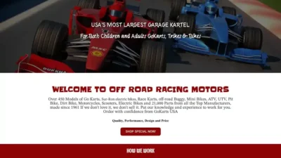 Screenshot of Non-Delivery scam website "Offroadracingmotors.com"