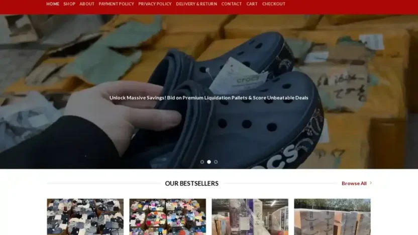 Screenshot of Liquidation scam website "Palletliquidationauctions.com"