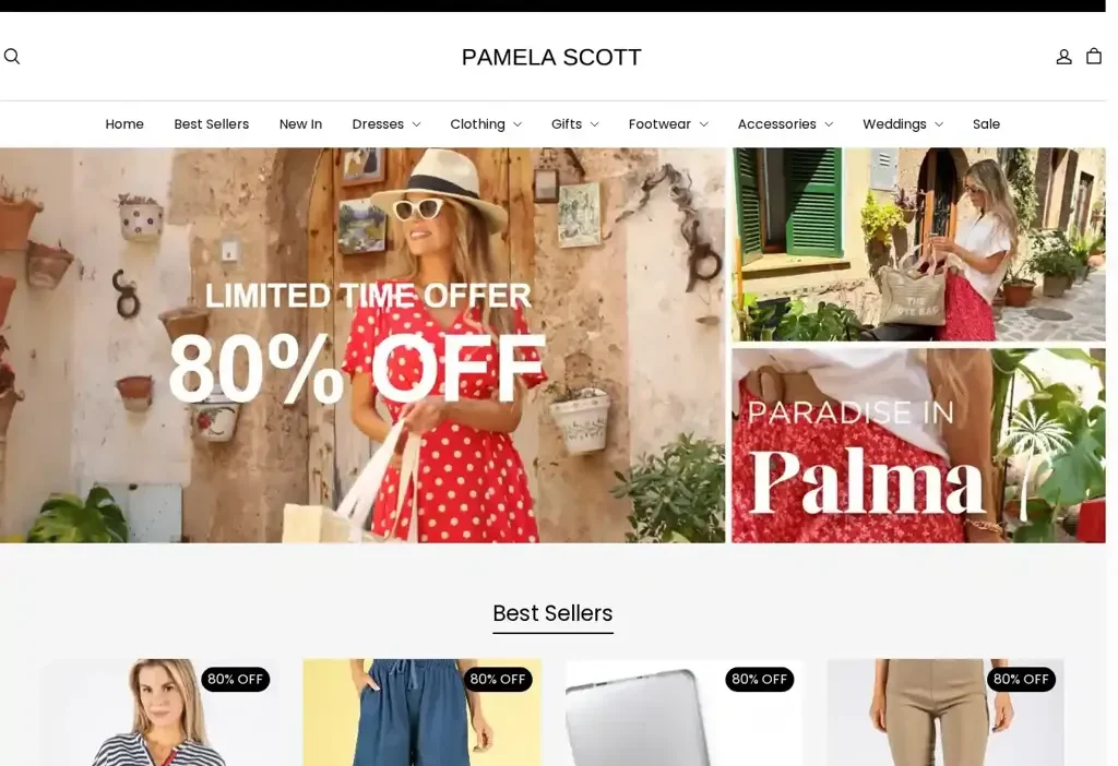Screenshot of Non-Delivery scam website "Pamelascottofficial.com"