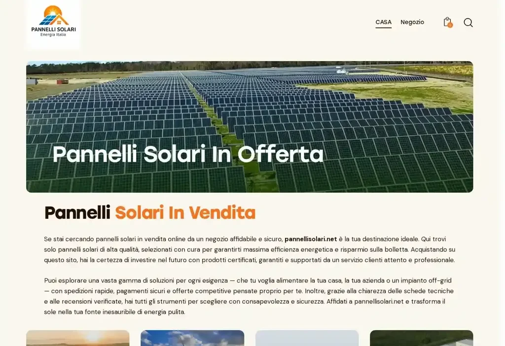 Screenshot of Non-Delivery scam website "Pannellisolari.net"