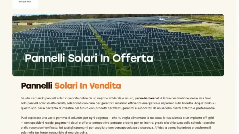 Screenshot of Non-Delivery scam website "Pannellisolari.net"