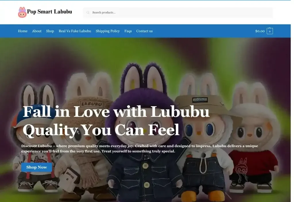 Screenshot of Non-Delivery scam website "Popsmartlabubu.com"