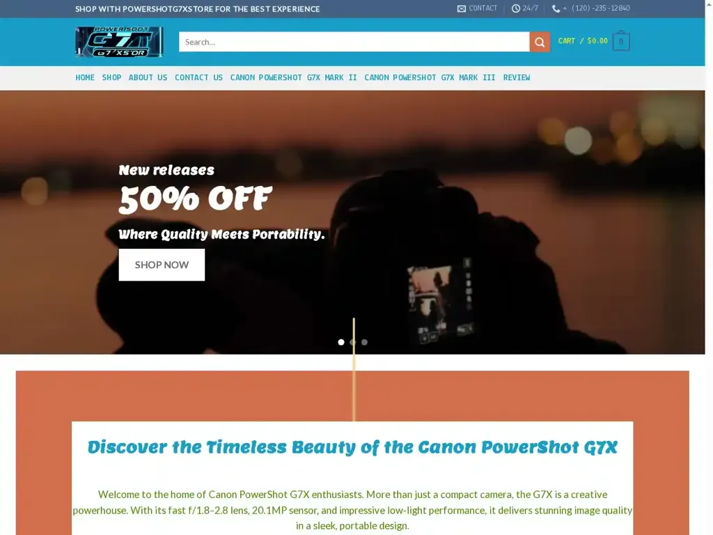 Screenshot of Non-Delivery scam website "Power Shot G7X Store – premium power shot G7X near me"