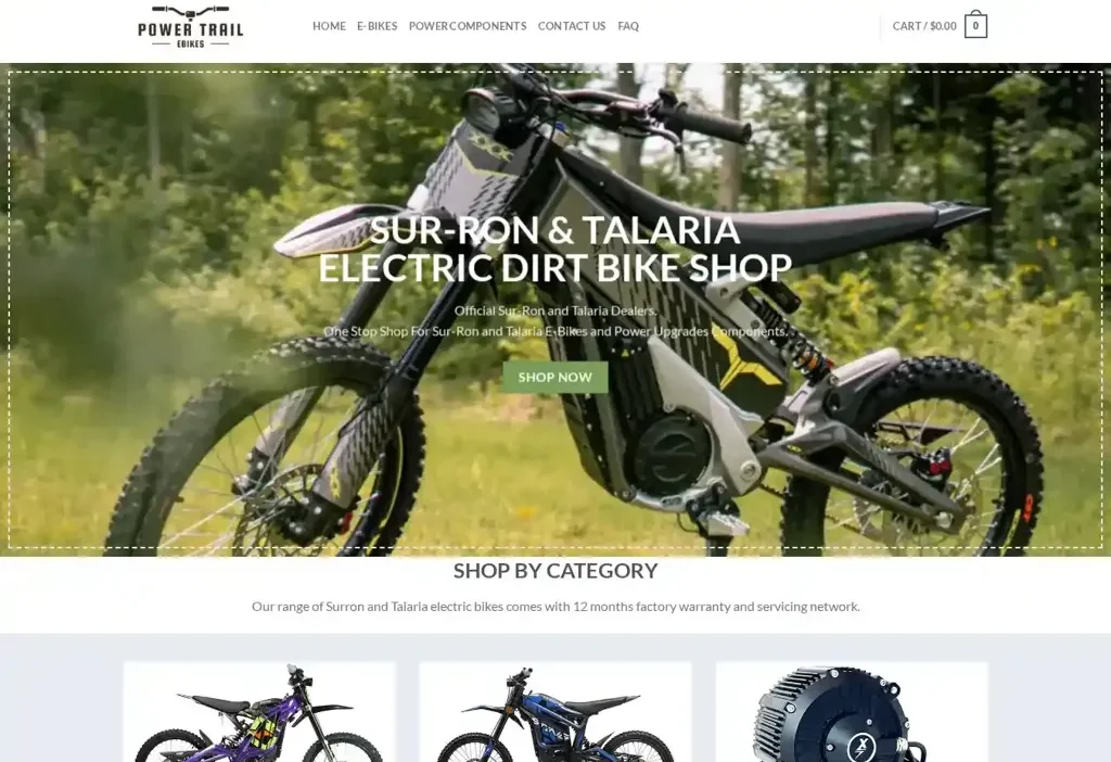 Screenshot of Non-Delivery scam website "Powertrailebike.com"