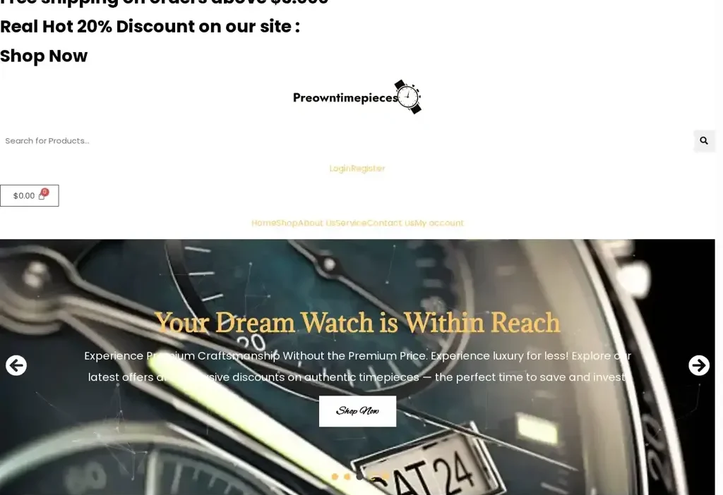 Screenshot of Non-Delivery scam website "Preowntimepieces.com"