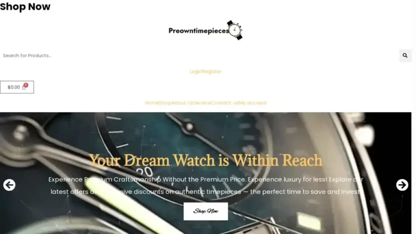 Screenshot of Non-Delivery scam website "Preowntimepieces.com"