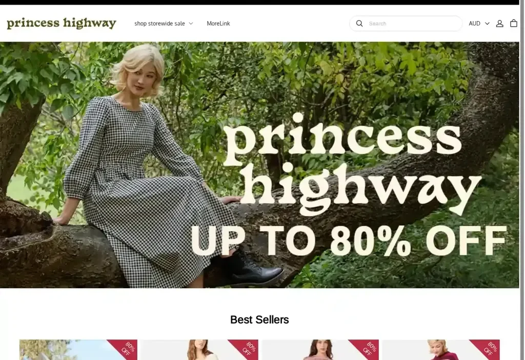 Screenshot of Non-Delivery scam website "Princesshighway.shop"