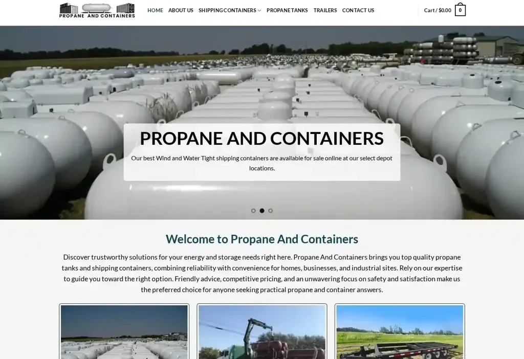 Screenshot of Non-Delivery scam website "Propaneandcontainers.com"