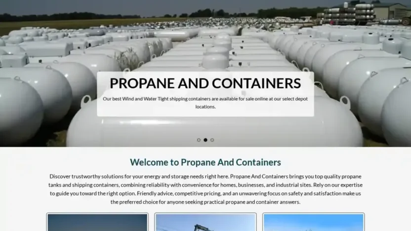 Screenshot of Non-Delivery scam website "Propaneandcontainers.com"