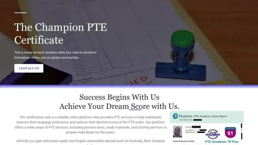 Screenshot of Non-Delivery scam website "Ptecertificationsale.com"