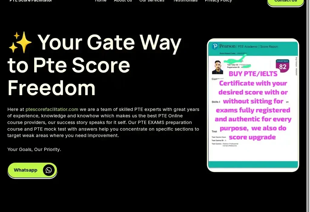 Screenshot of Non-Delivery scam website "Ptescorefacilitatior.com"