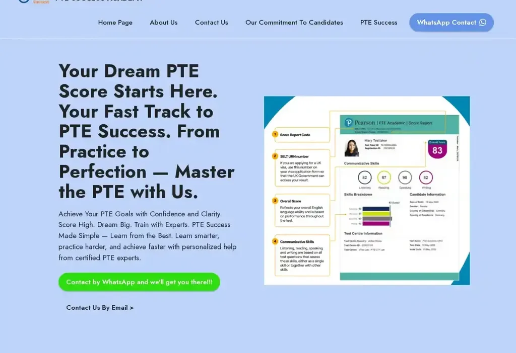 Screenshot of Non-Delivery scam website "Ptesuccessacademy.com"