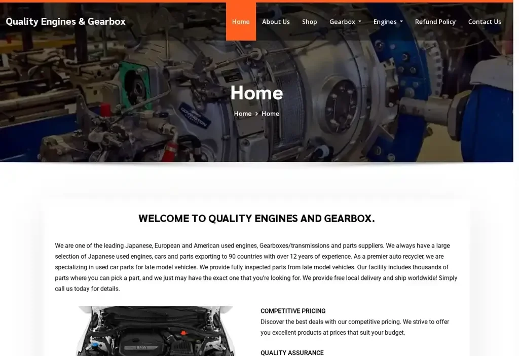 Screenshot of Non-Delivery scam website "Qualityenginesandgearbox.com"