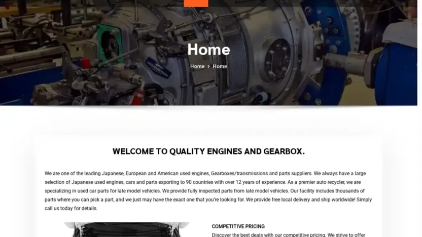 Screenshot of Non-Delivery scam website "Qualityenginesandgearbox.com"