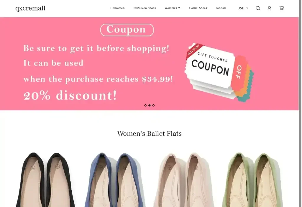 Screenshot of Non-Delivery scam website "Qxcremall.com"