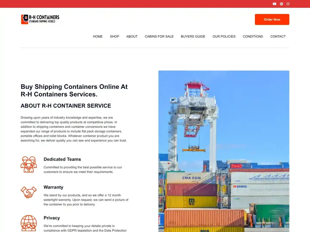 Screenshot of Container scam website "Buy Shipping Containers Online"