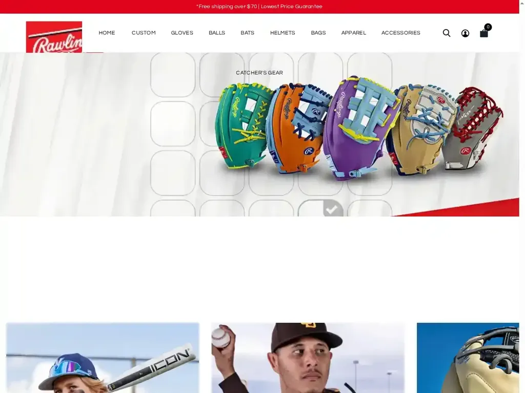 Screenshot of Non-Delivery scam website "Rawlings Sporting Goods | The Official Glove Of MLB® | Rawlings"