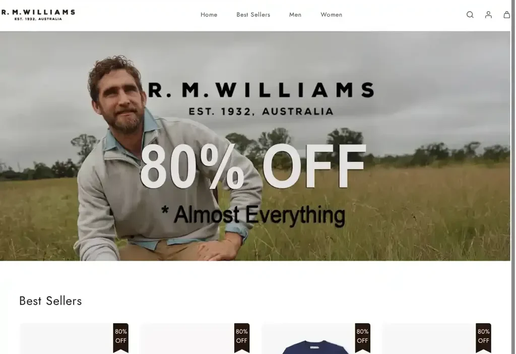 Screenshot of Non-Delivery scam website "Rmwearsonline.com"