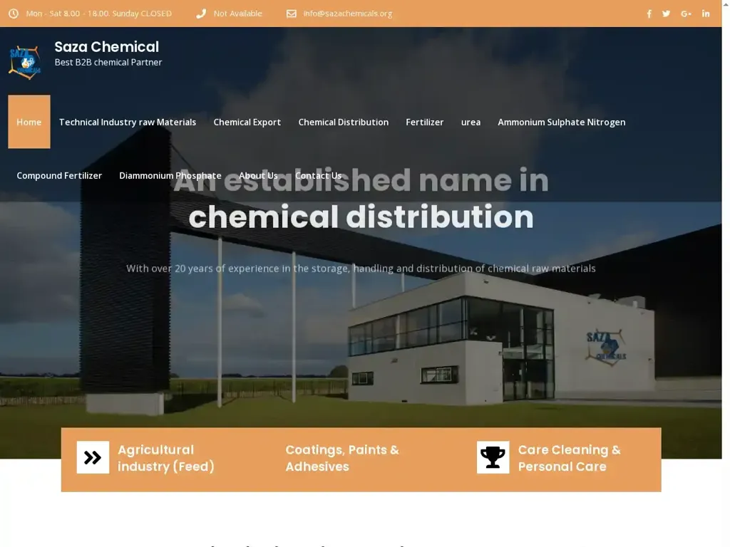 Screenshot of Non-Delivery scam website "Home - Saza Chemical"