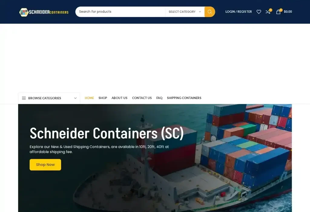 Screenshot of Container scam website "Schneidercontainers.com"