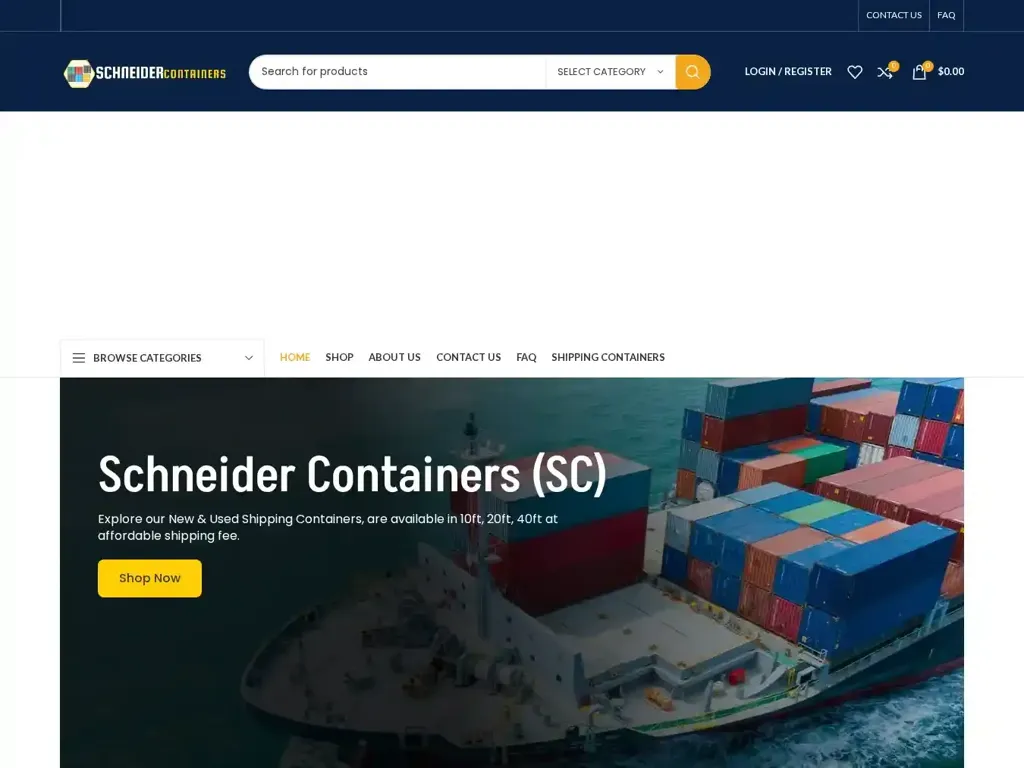 Screenshot of Container scam website "20ft shipping container"
