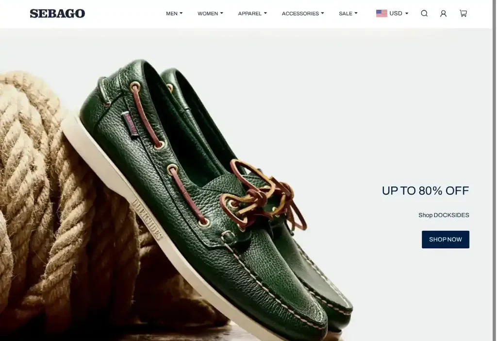 Screenshot of Non-Delivery scam website "Sebagoshoes.shop"