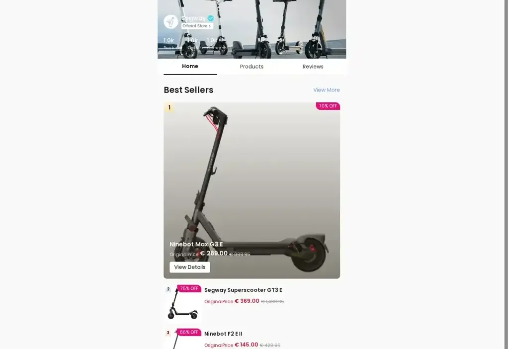 Screenshot of Non-Delivery scam website "Segwayoutleteu.com"