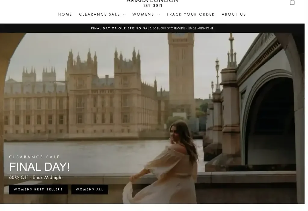 Screenshot of Non-Delivery scam website "Shopamara-london.com"