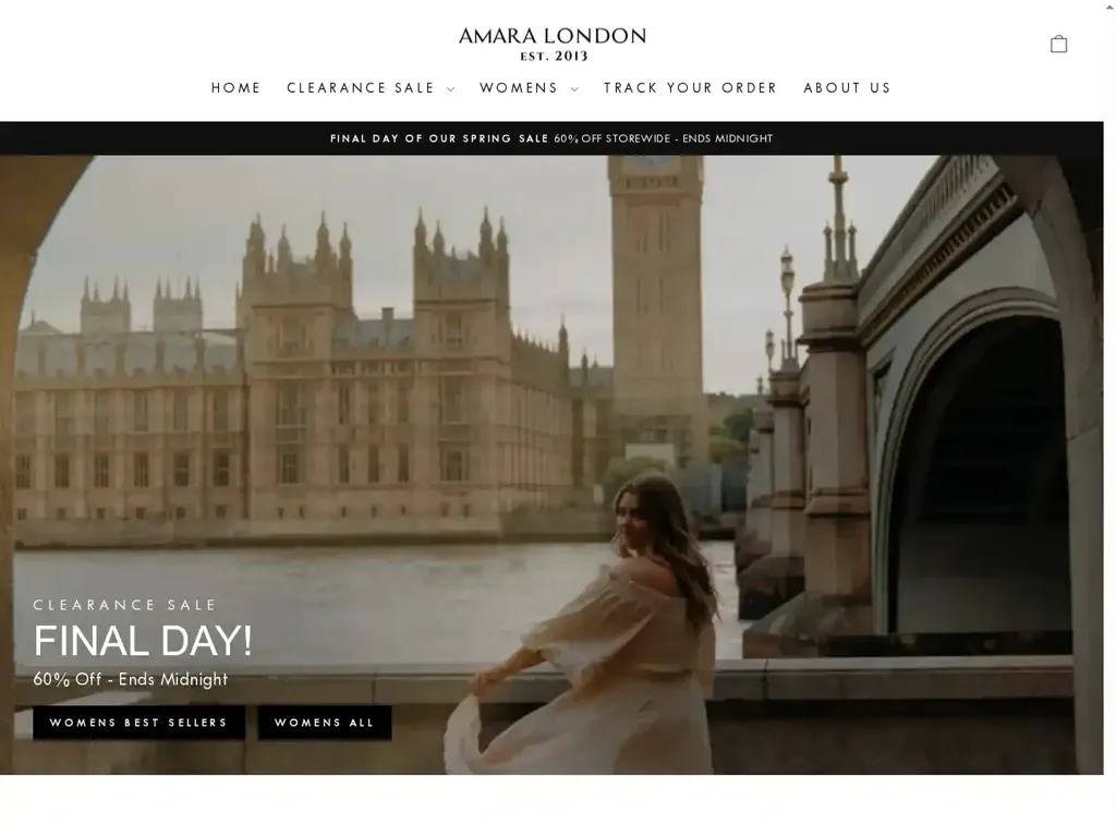 Screenshot of Non-Delivery scam website "Amara London"