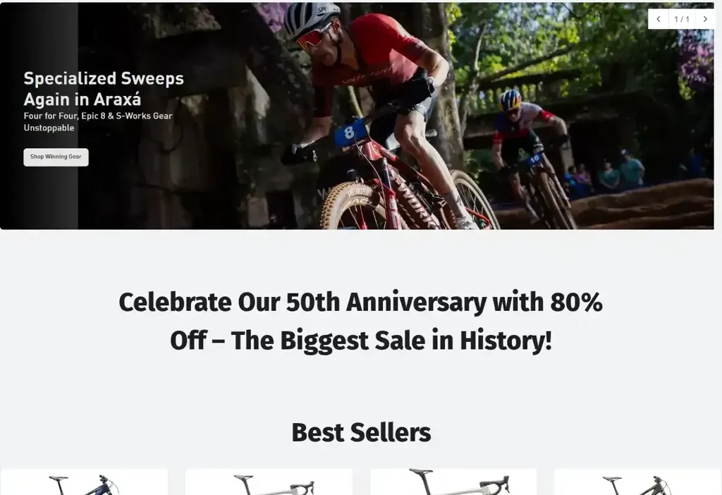 Screenshot of Non-Delivery scam website "Specialized-bicycle.com"