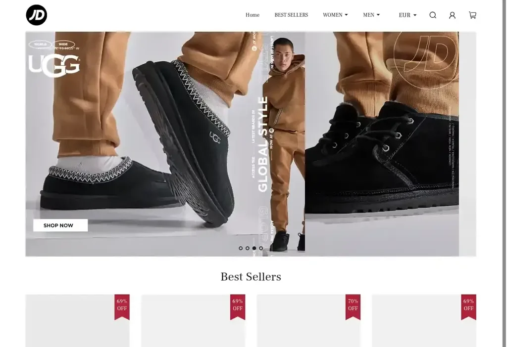 Screenshot of Non-Delivery scam website "Sportssvip-za.shop"