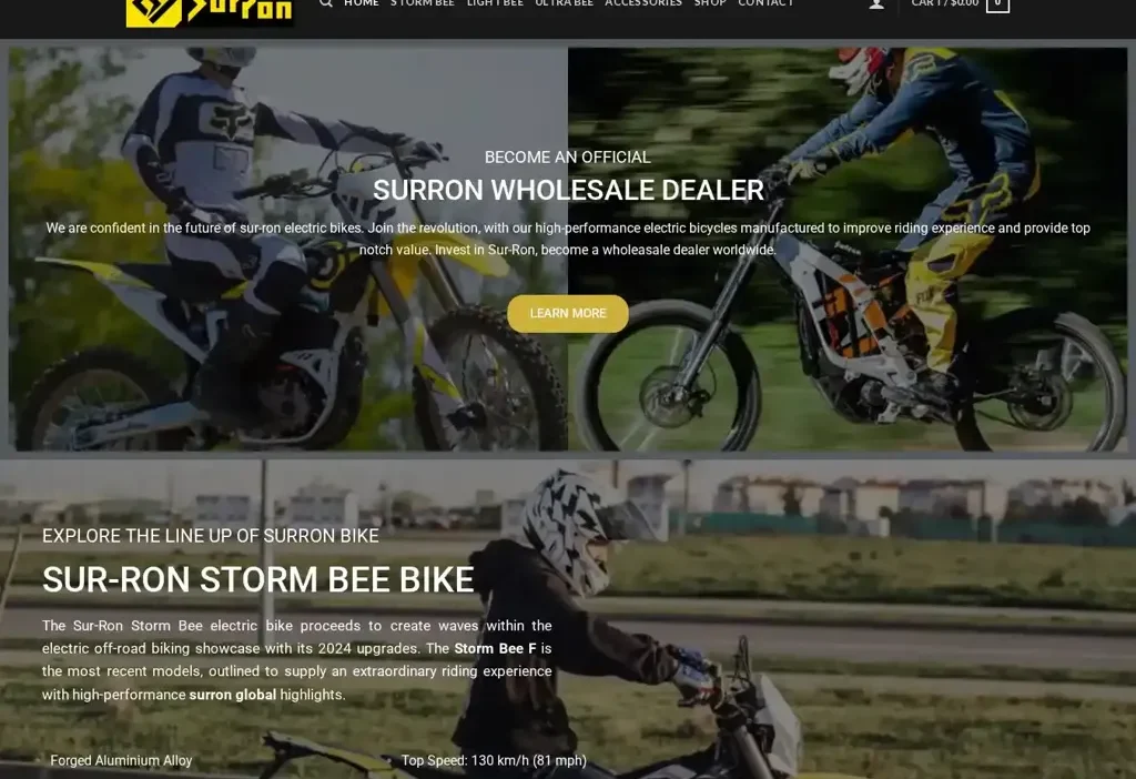 Screenshot of Non-Delivery scam website "Sur-ronbike.xyz"