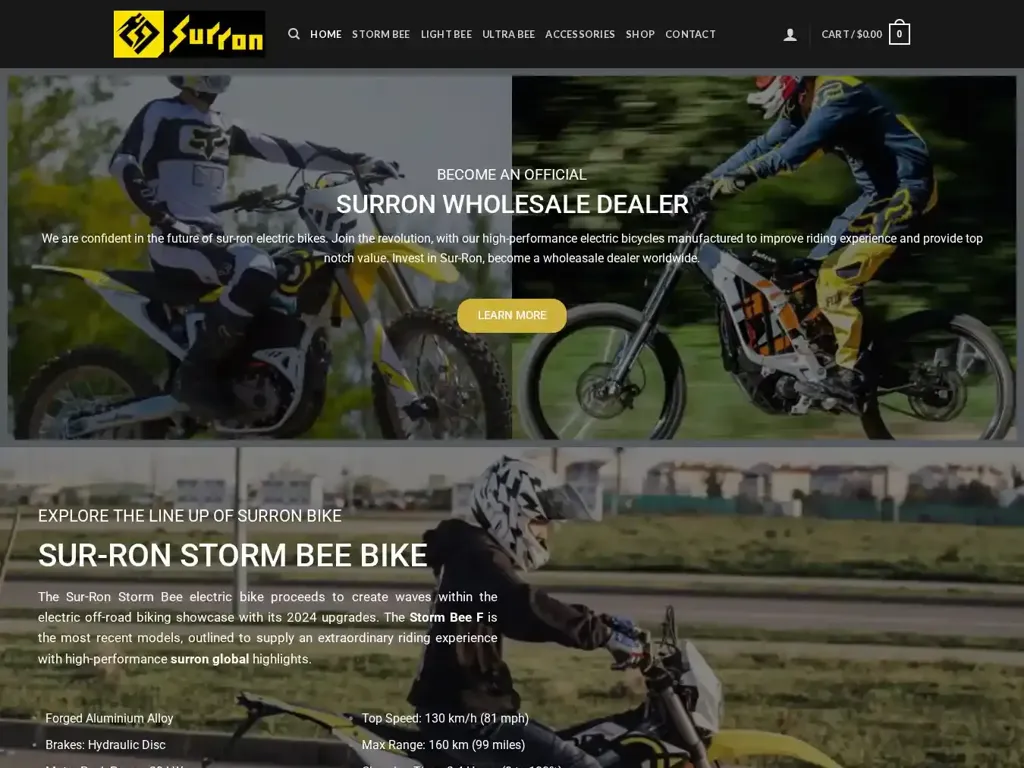 Screenshot of Non-Delivery scam website "Home | Surron Bike"