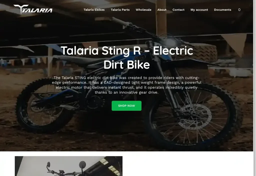 Screenshot of Non-Delivery scam website "Talariadirtbike.com"