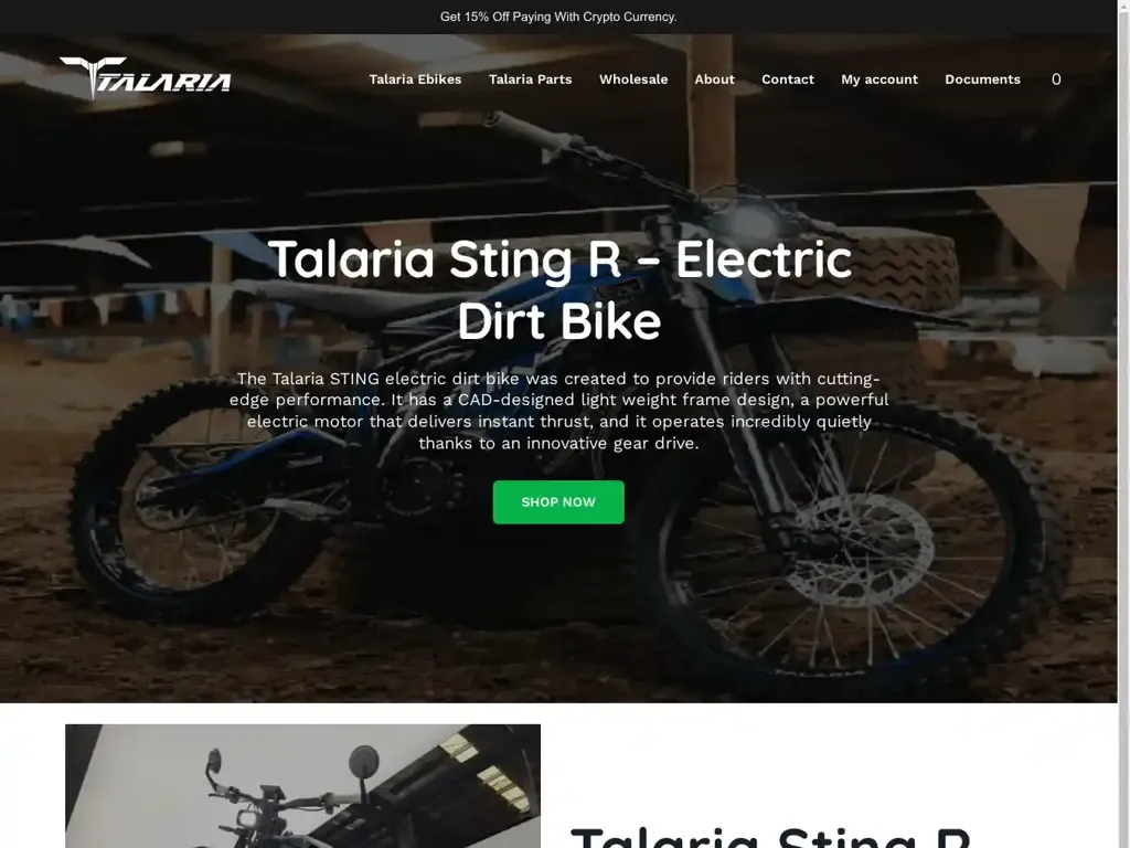 Screenshot of Non-Delivery scam website "Talaria Sting R - Electric Dirt Bike"