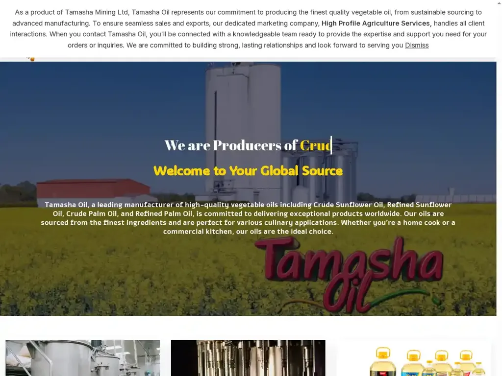 Screenshot of Non-Delivery scam website "Sunflower oil for sale | Soybean oil for sale | from manufacturer"