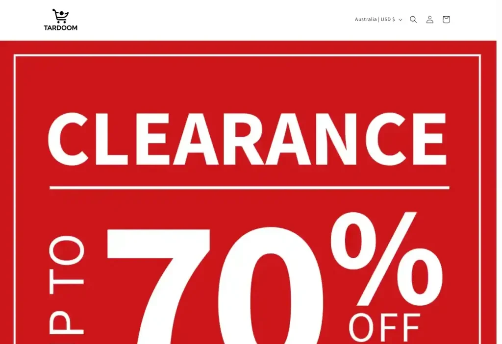 Screenshot of Non-Delivery scam website "Tardoom.com"