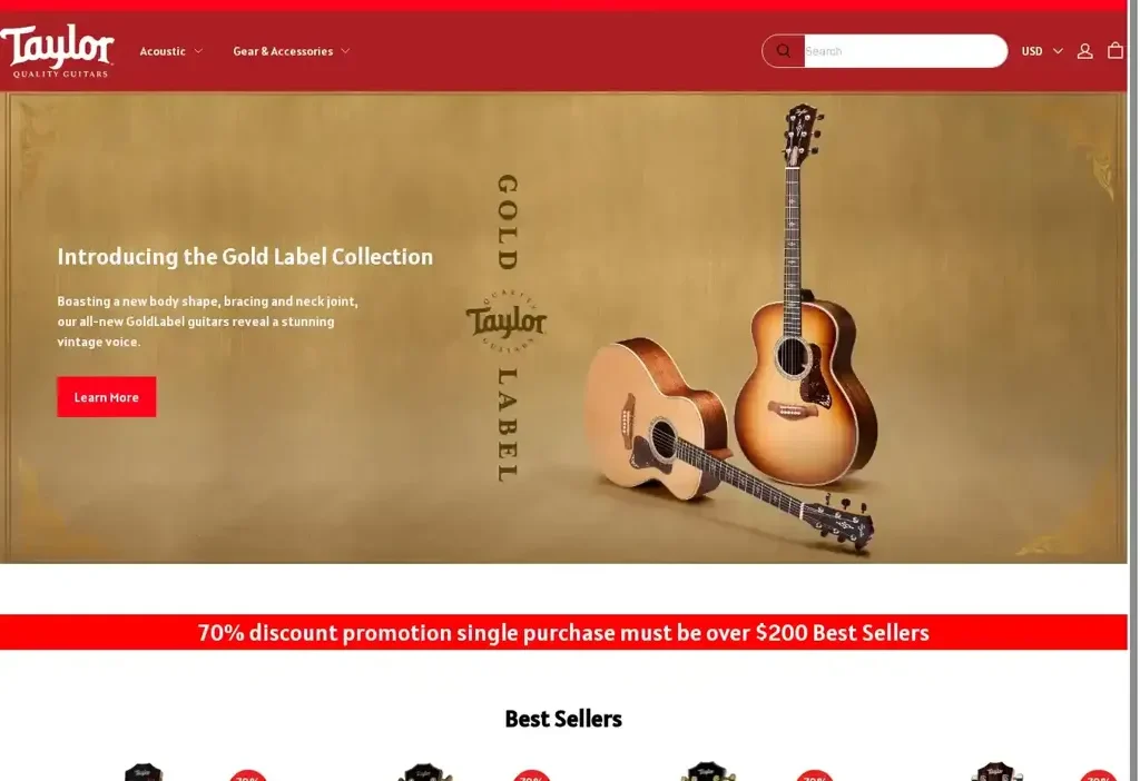 Screenshot of Non-Delivery scam website "Taylorguitars-vip.com"