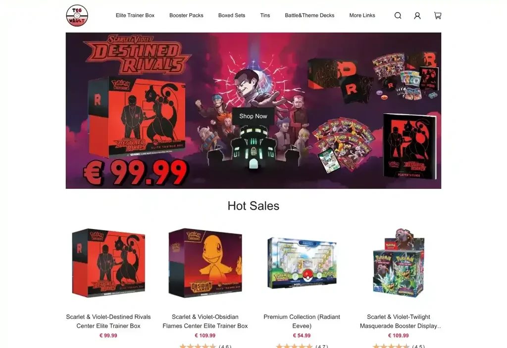 Screenshot of Non-Delivery scam website "Tcgcardpoke.com"