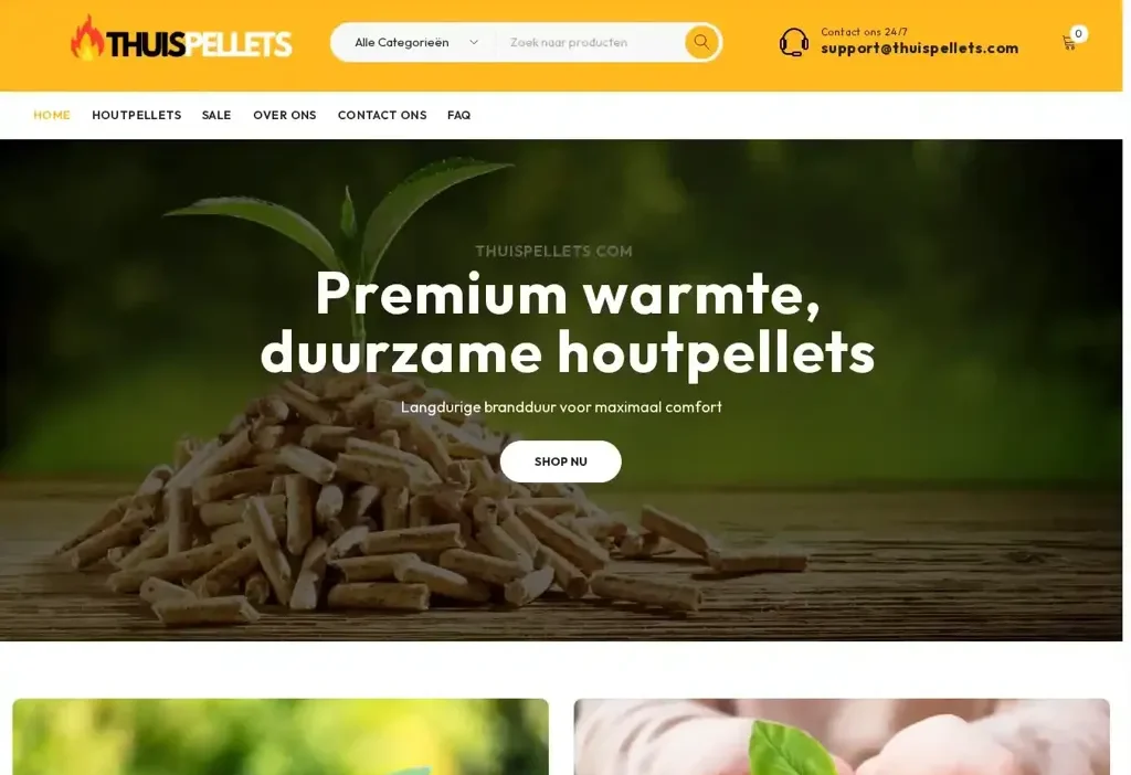 Screenshot of Non-Delivery scam website "Thuispellets.com"