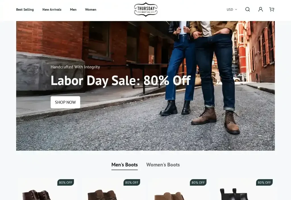 Screenshot of Non-Delivery scam website "Thursdaybootsvip.com"