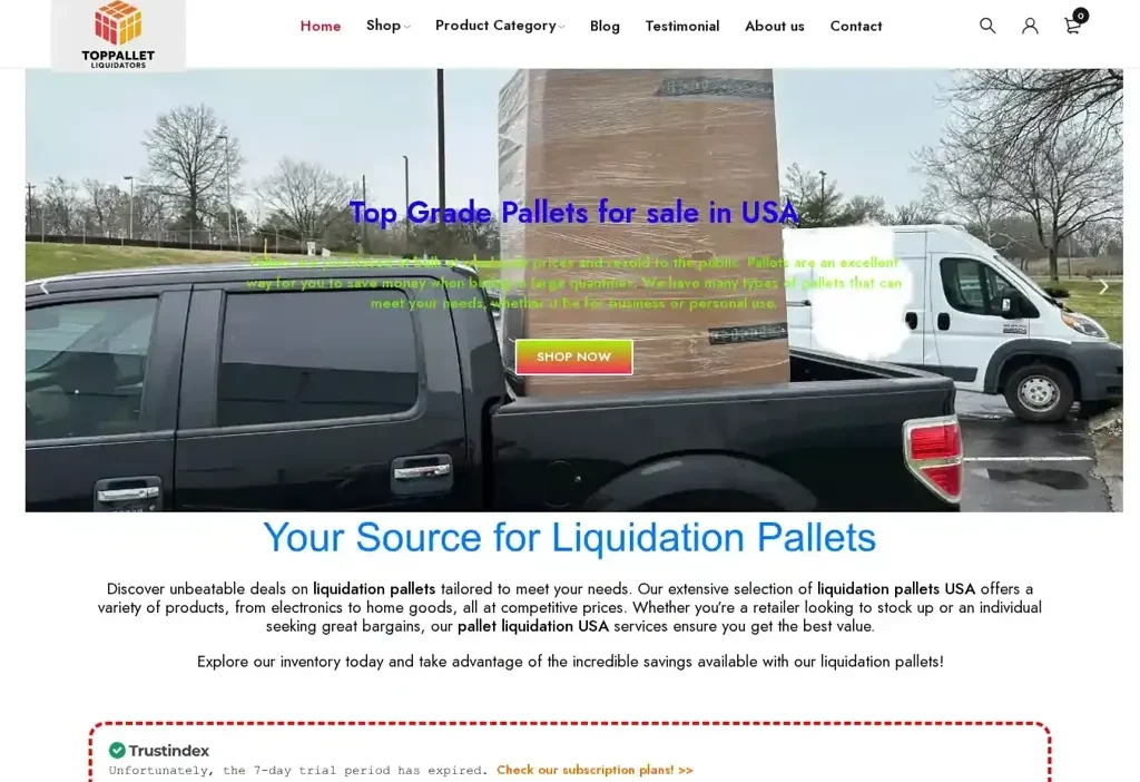 Screenshot of Liquidation scam website "Toppalletliquidators.com"