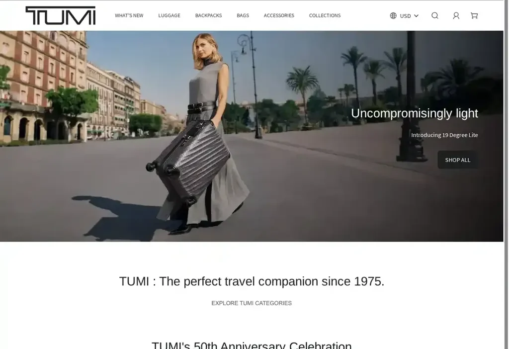 Screenshot of Non-Delivery scam website "Tumi-hot.com"