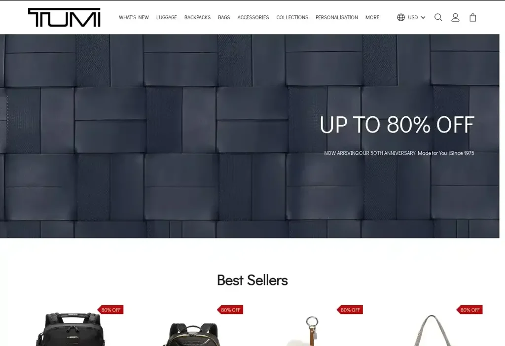 Screenshot of Non-Delivery scam website "Tumiofficial.shop"