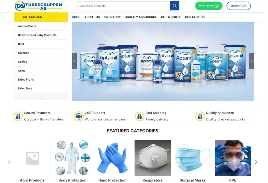 Screenshot of Non-Delivery scam website "Turesgruppens.com"