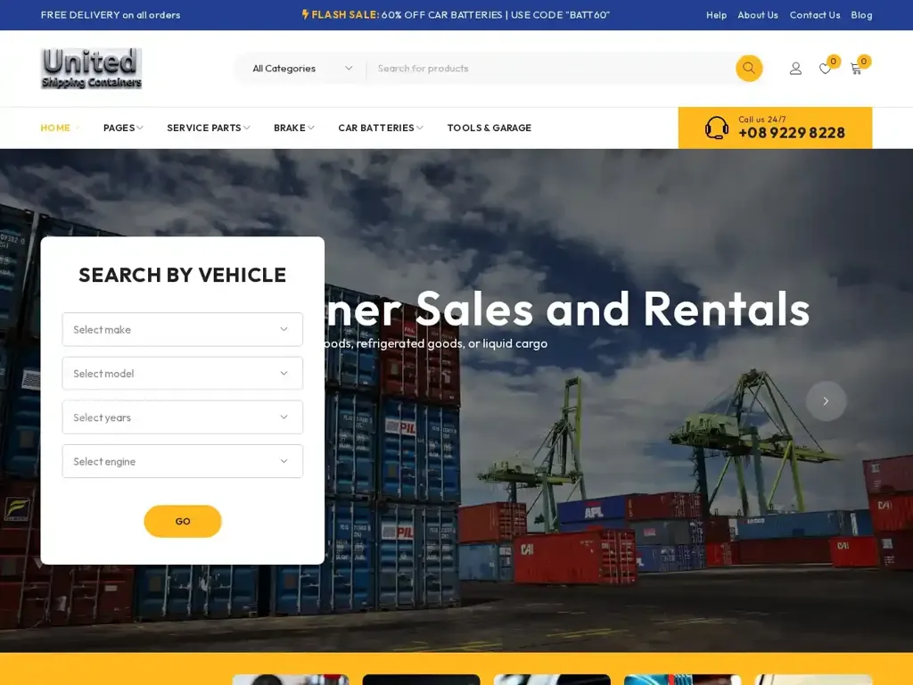 Screenshot of Container scam website "United shipping containers – United shipping containers"